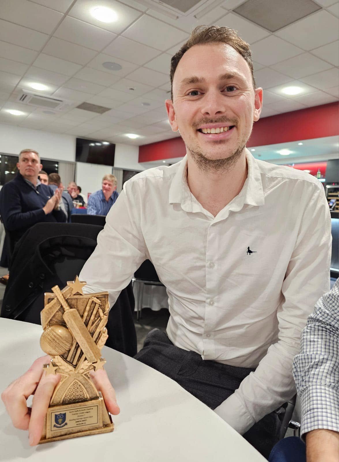 Simon Swift with the North Staffs & South Cheshire Premier Cricket League Division 7 Bowling Average Award 2023